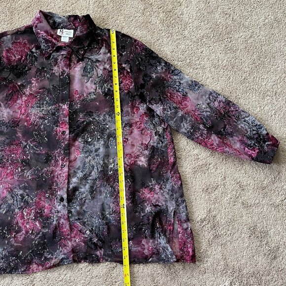 Vintage Maggie Sweet Whimsigoth Velvet Burnout Sheer ButtonUp Fairy Shiny Top 2X - Picture 12 of 13